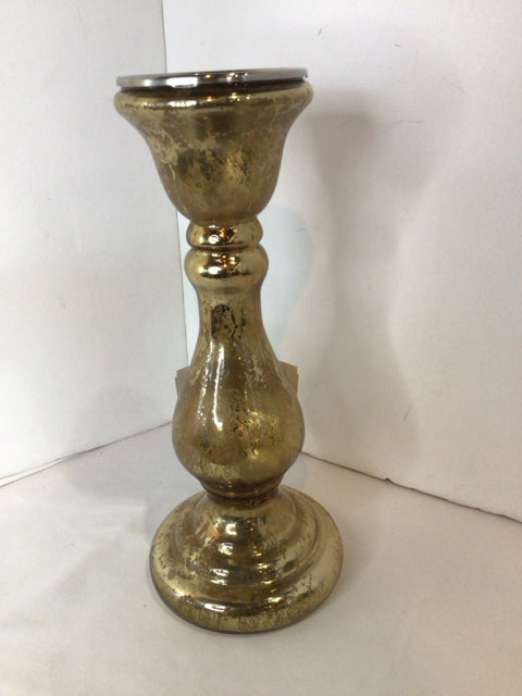 Gold Mercury Glass Single Candle Holder