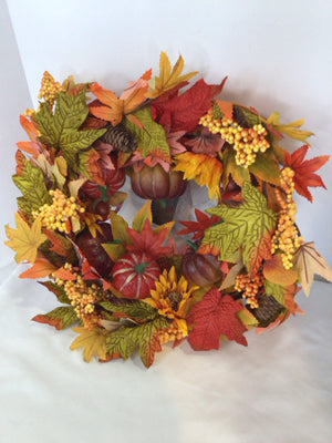 Fall Orange/Brown Leaves Pumpkins Wreath