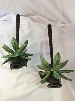 Wall Decoration Brown/Green Metal Palm Tree Candle Holders