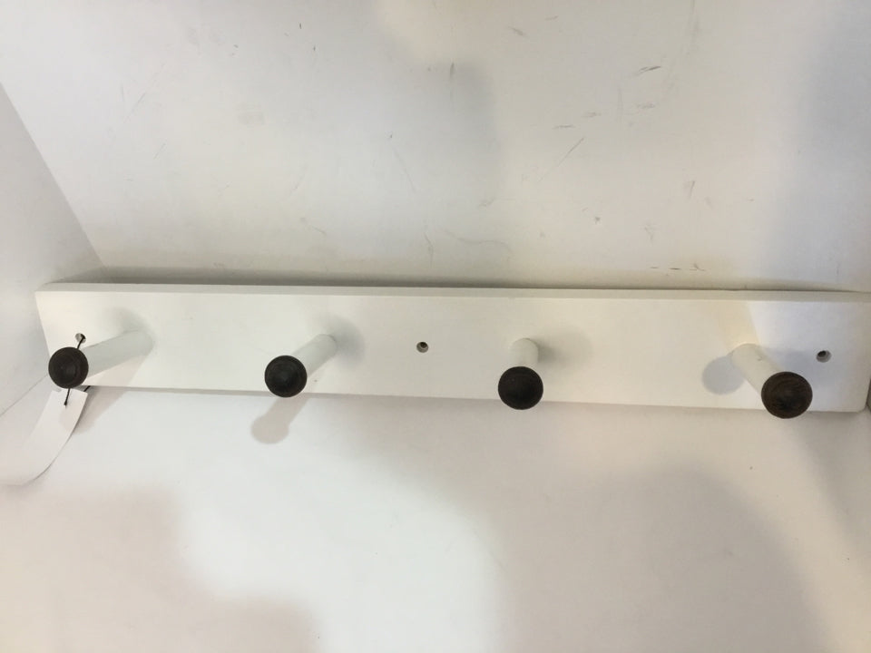 Wall Hanging White/Black Wood 4 Hooks Coat Rack