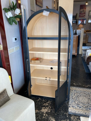 Houzz Arch Black Wood/Glass Cabinet 7JBZM95S