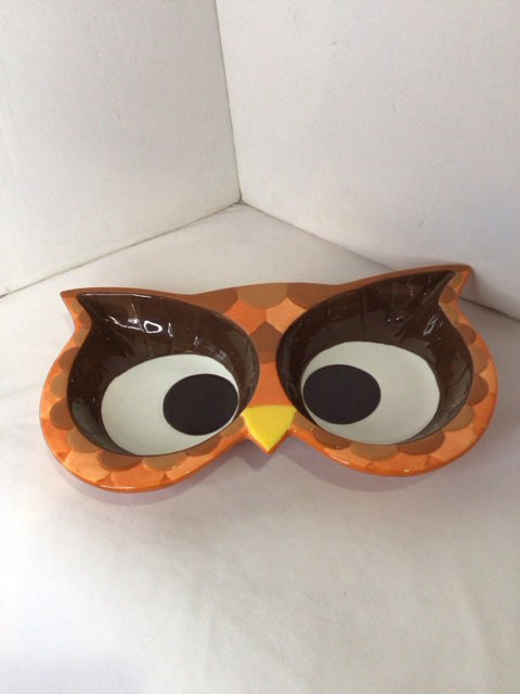 Mesa Whimsical Orange/Brown Ceramic Owl Dish