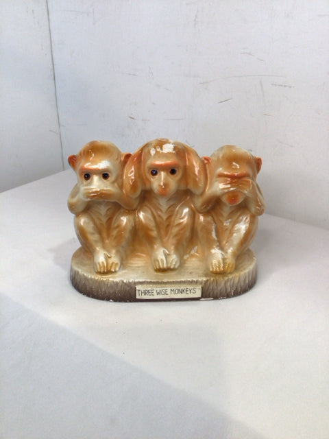 Vintage Tan/White Porcelain Monkey Bank