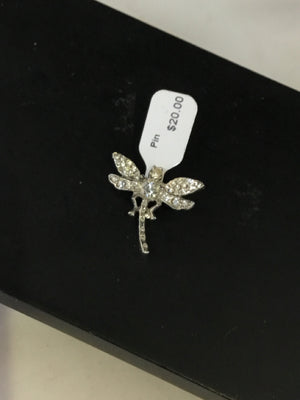 Rhinestone Silver Dragonfly Pin