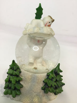 Snow Globe White/Blue Resin Snowman Holiday Item