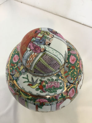 Oriental Orange/White Lidded Jar