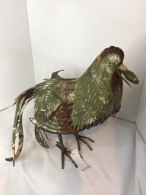 Green Metal Rooster Sculpture