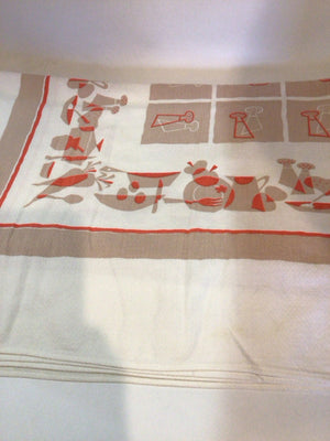 Vintage Tan/White Linen Picnic Tablecloth