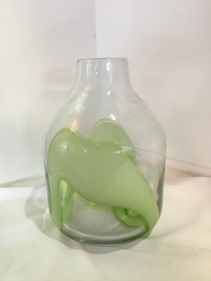 Hand Blown Green Glass Wave Vase