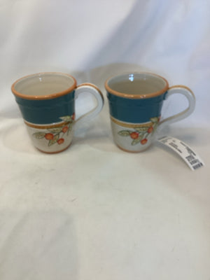 Fitz & Floyd Pair Blue/Tan Ceramic Floral Mug