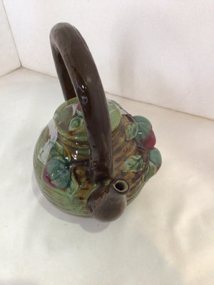 Majolica Brown/Green Ceramic Fruit Tea Pot