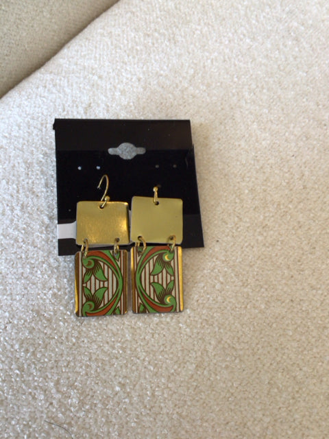 Gold/Green Leaves Earrings