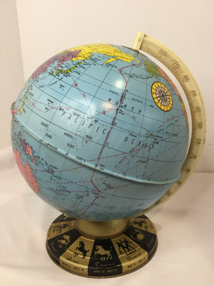 Blue/Multi Metal World Globe