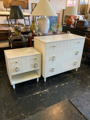 Wood 3 Drawers Marble Top White Dresser & Night Stands