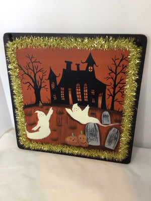 Fall Wood Haunted House Halloween Orange/Black Wall Decoration