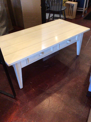 Ethan Allen Coffee Wood Drawers Cream Table