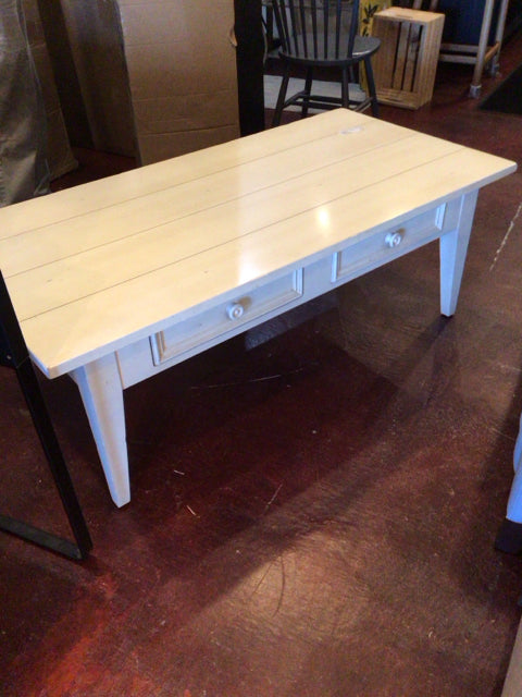 Ethan Allen Coffee Wood Drawers Cream Table