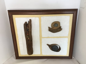 Hand Crafted Brown/White Wood Stone Framed Art