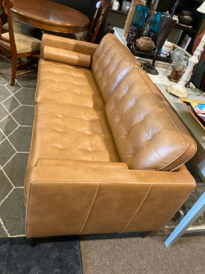 Mid-Century Vinyl Open Leg Brown Sofa/Couch