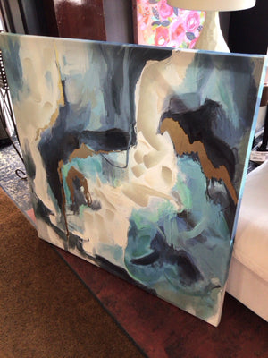 Blue/White Abstract Stretch Canvas Art