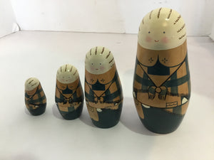 Green/Tan Wood Girl Nesting Dolls