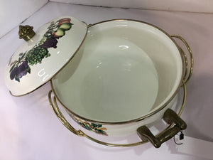 3 piece White/Multi Enamel Ware Fruit W/Lid Dutch Oven