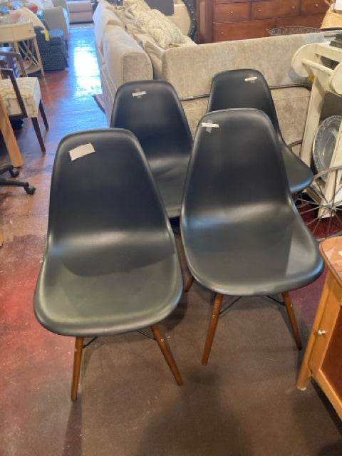 Mid-Century Plastic Set of 4 Black Chair Set