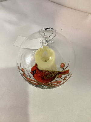 Battery Operated Clear/Red Plastic Cardinal w/Candle Holiday Ornaments