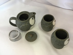 3 piece Gray/White Owl In Box Teapot