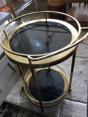 Rolling Metal/Glass Round Bar Gold Cart