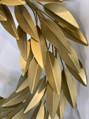 Round Metal Leaves Wreath Gold Wall Decoration