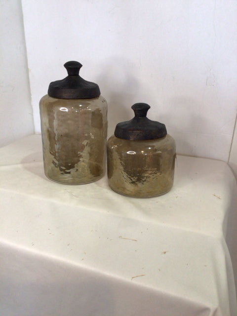 Jar Amber Glass Set of 2 Jar