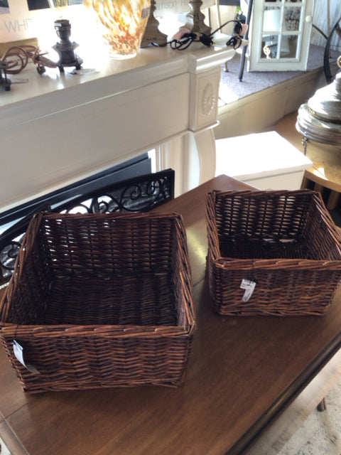 Pair Brown Wicker Square Basket