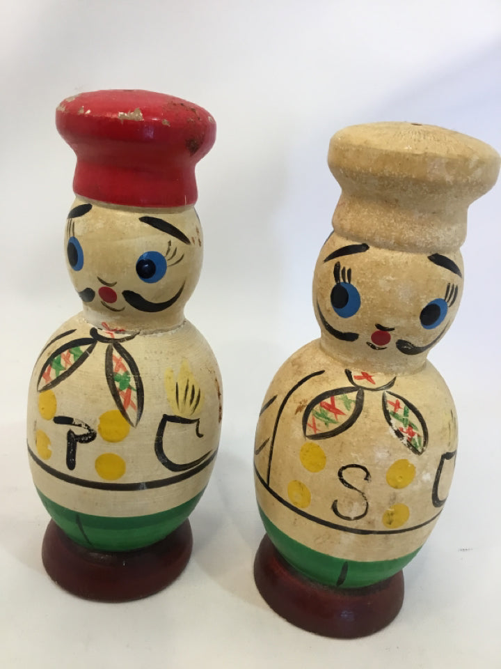 Vintage White/Multi Wood Salt & Pepper