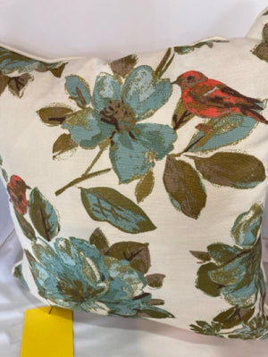 Down Cream/Blue Polyester Birds Floral Pillow