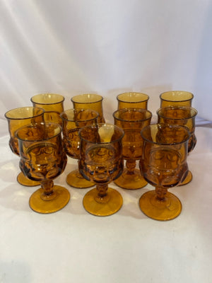 Indiana Glass Goblet Amber Thumbprint Glasses