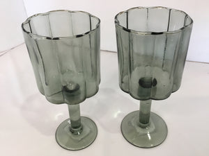 Set of 2 Green Glass Stemmed Glasses