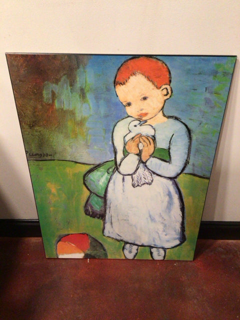 Poster Green/multi Wood Girl Dove Framed Art