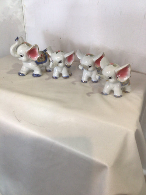 White/Blue Porcelain Elephant Set of 4 Figurine