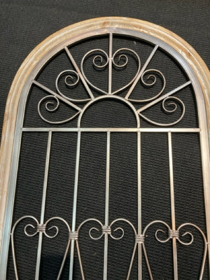 Arched Wood/Metal Window Brown/Silver Wall Decoration Art