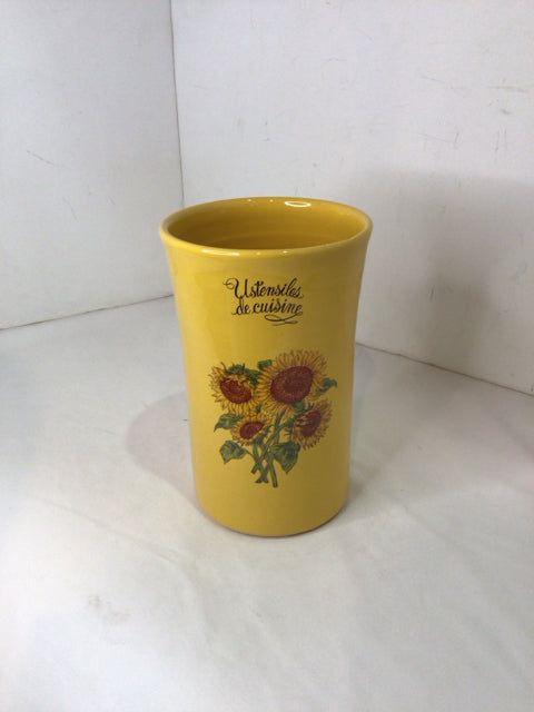 Utensils Yellow Ceramic Sunflowers Crock