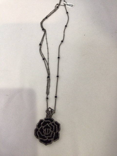 Black Rose Rhinestone Necklace