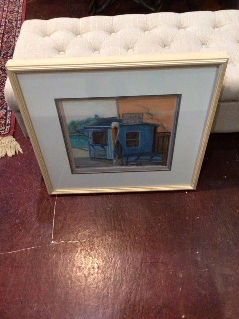 Signed Blue/Orange Water Color Framed Art