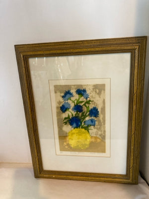 Signed Blue/Yellow Flowers Framed Art