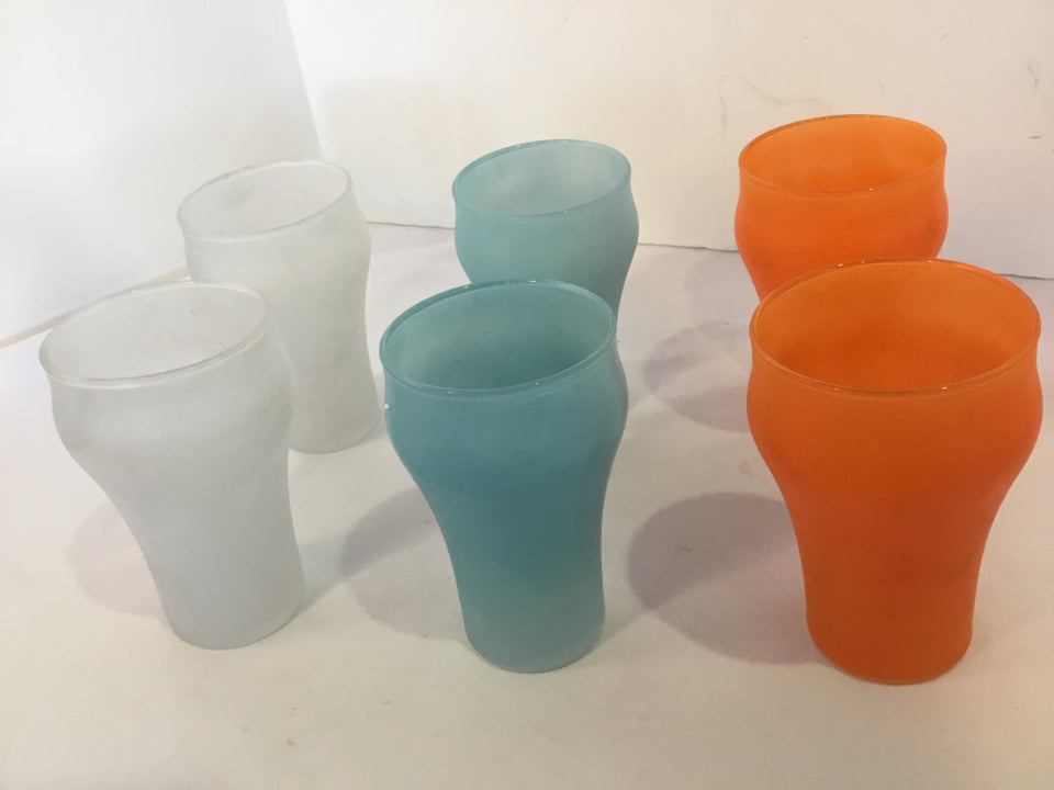 Retro Blue/White Glass Set of 6 Glasses