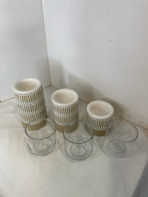 Set of 3 Beige Pottery Candle Holders