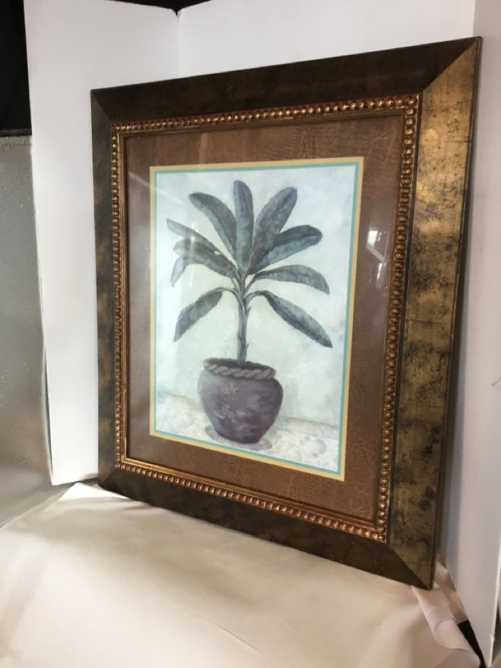 Green/Gold Potted Plant Framed Art