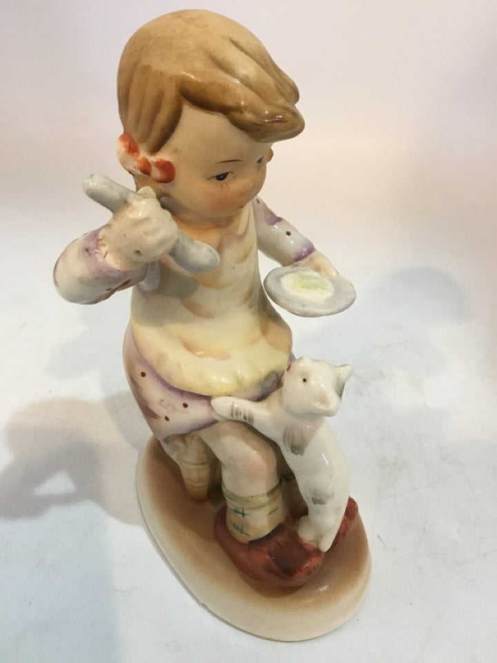 Hummel Signed Multi-Color Porcelain Girl Cat Figurine