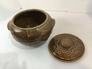 USA Vintage Brown Pottery Round Lidded Baking Dish