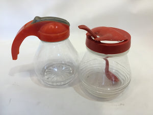 Vintage Red Glass 2 Piece Syrup Pitcher